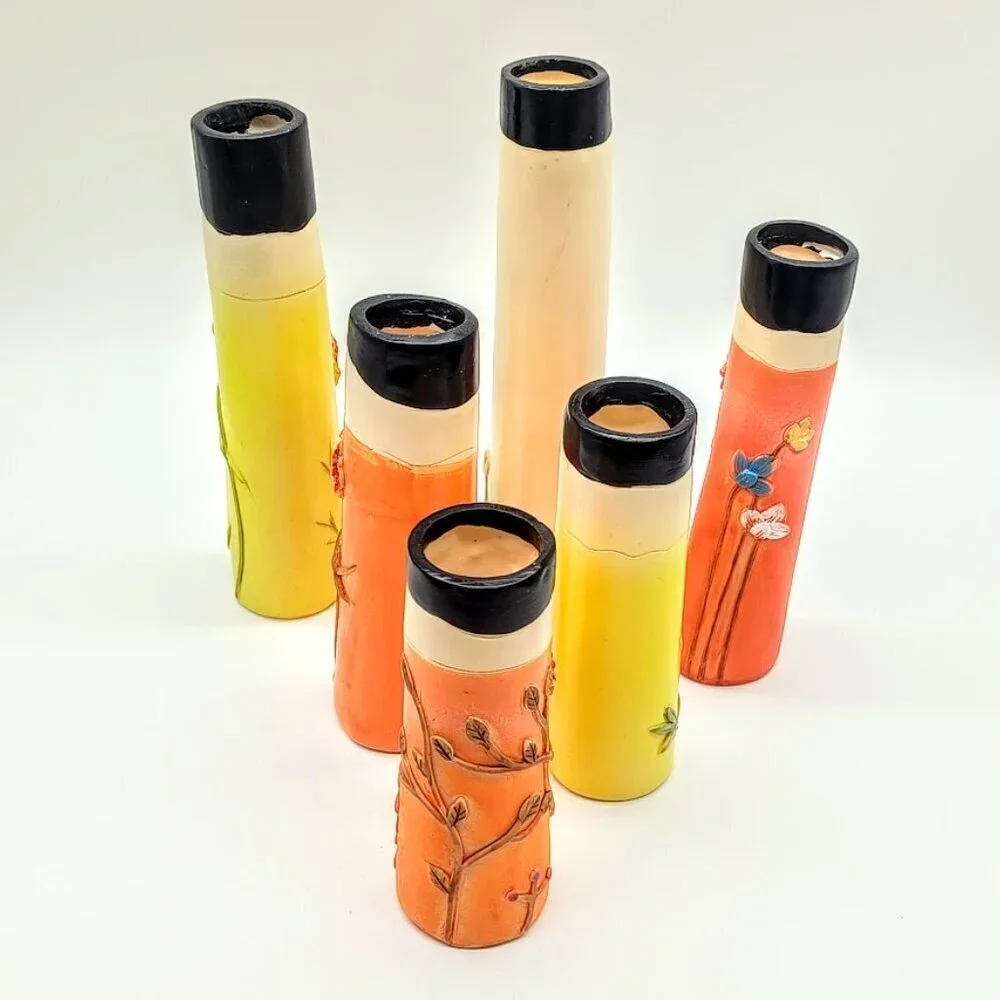 Set of 6 Hand-Painted Bohemian Family Bud Vases